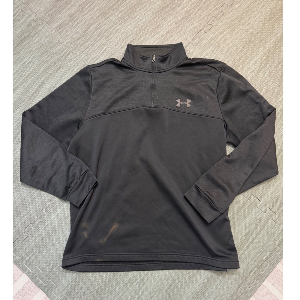 Under Armour Mens Black Quarter Zip Fleece Pullover Loose Fit Large